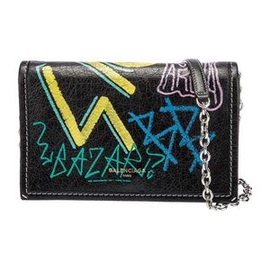Balenciaga Bazaar Graffiti Chain Bag Black